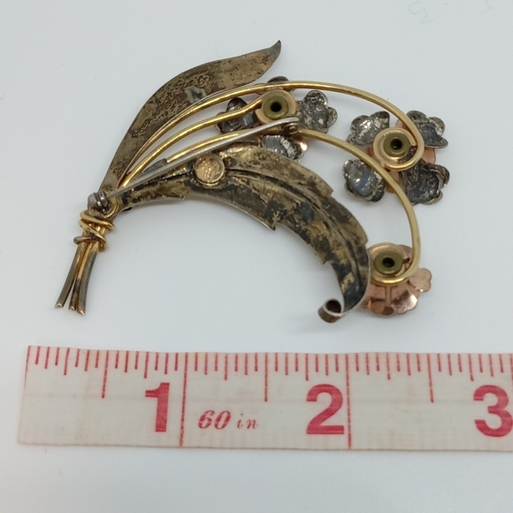 * vintage signed Harry Iskin 10k Gold Fill flowers green stones pin brooch - Picture 3 of 5